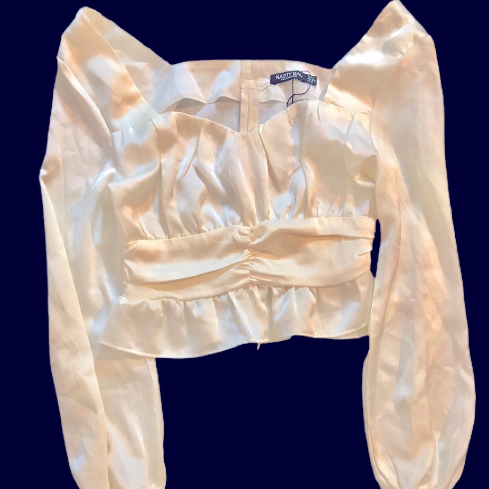 Nasty gal white satin blouse XS